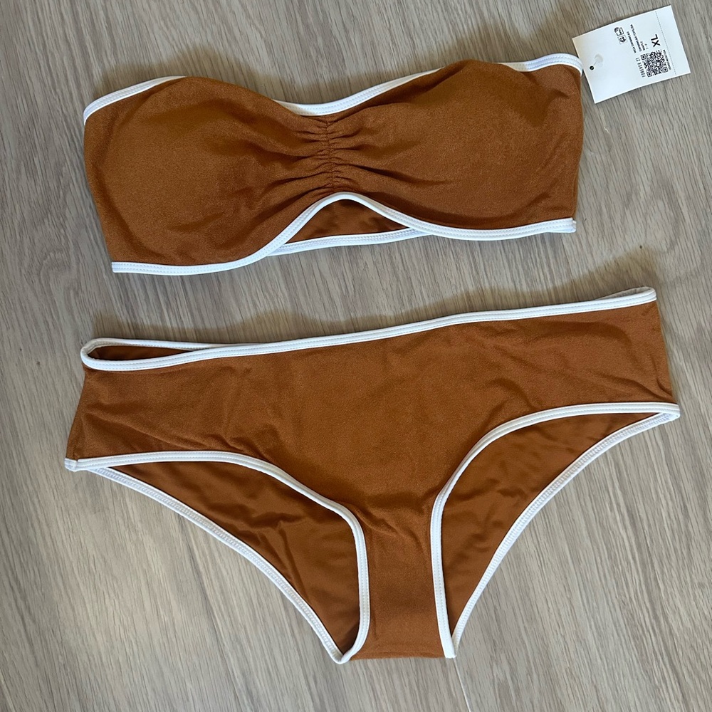 Forever 21 Rust Brown Bandeau Bikini with White Trim